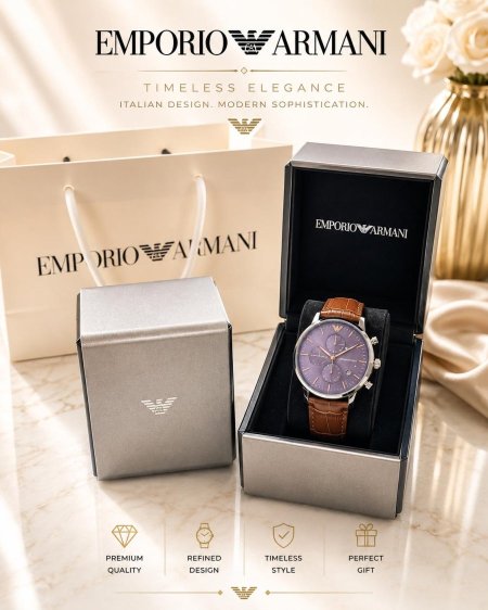 ساعة Emporio Armani للرجال باطار من الجلد