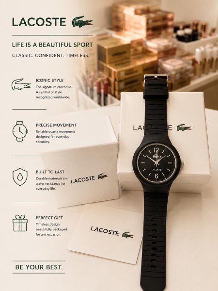 ساعة لاكوست عملية باطار من الجلد -Lacoste watch
